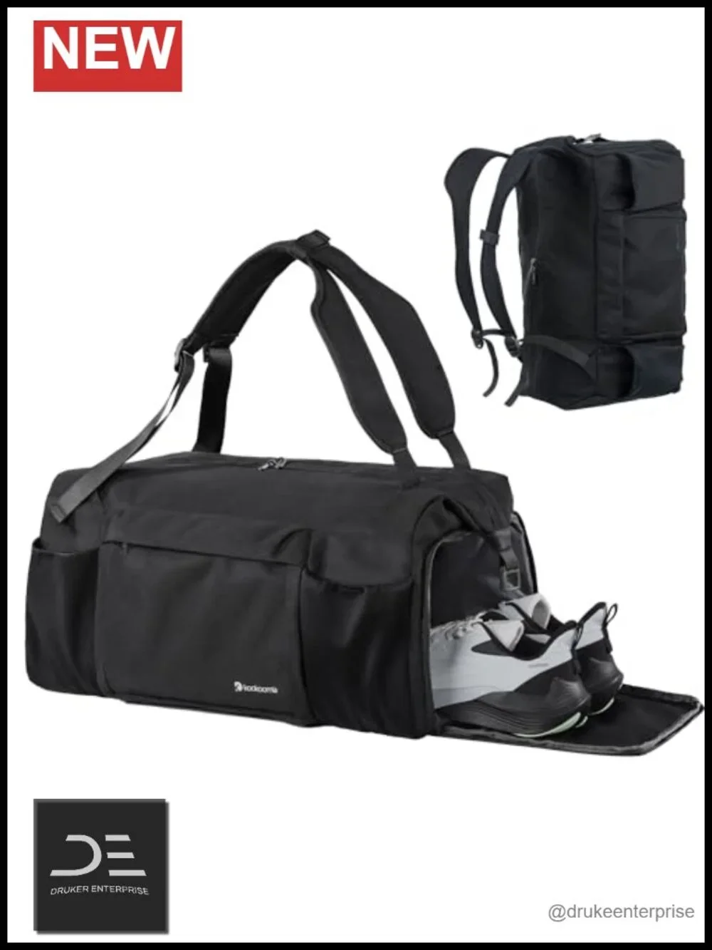 Convertible Gym Bag & Backpack 25L Waterproof with Shoe Compartment Wet Pocket